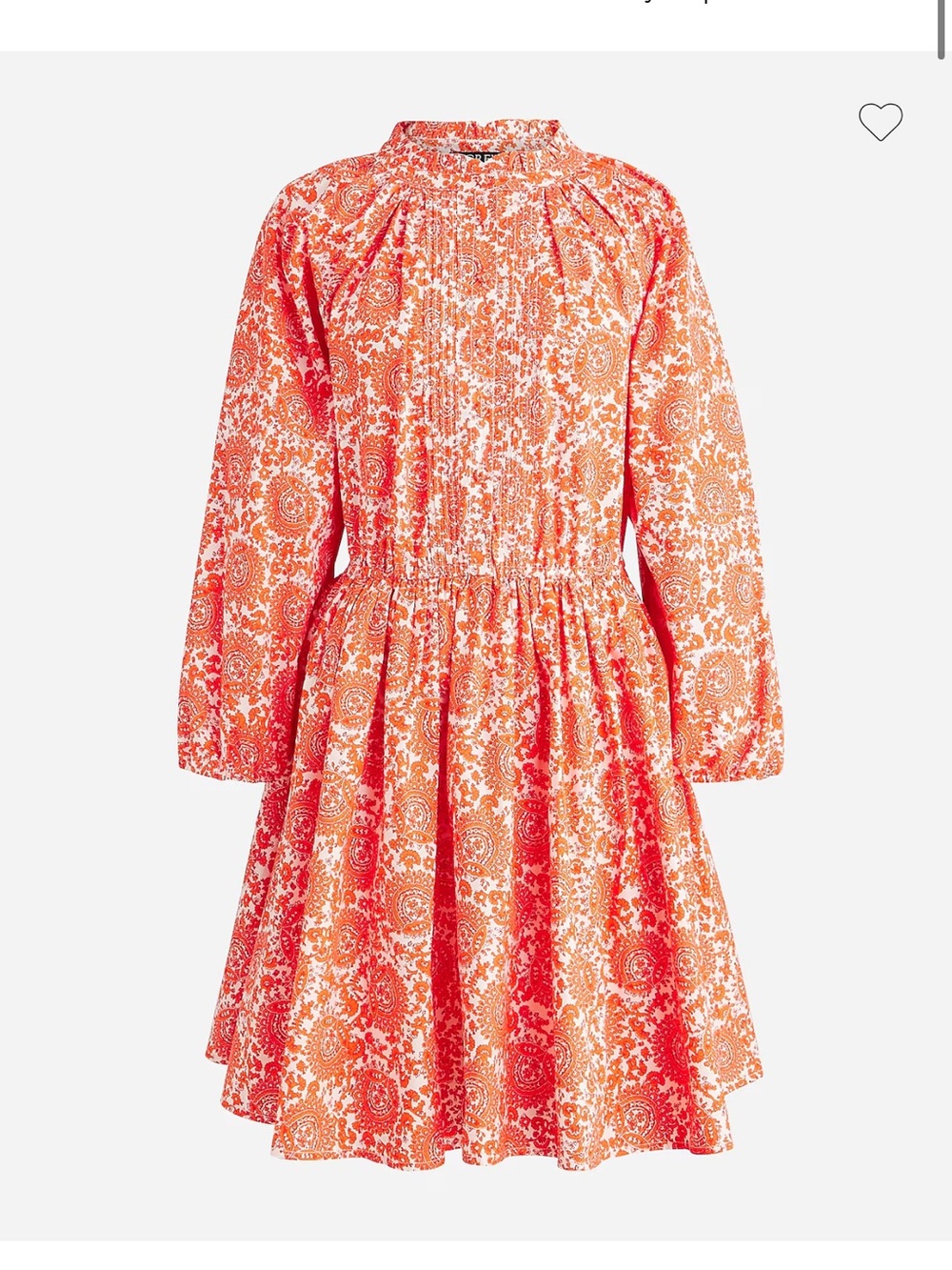 J. Crew Orange Paisley Long-Sleeve Smocked-Waist Mini Dress